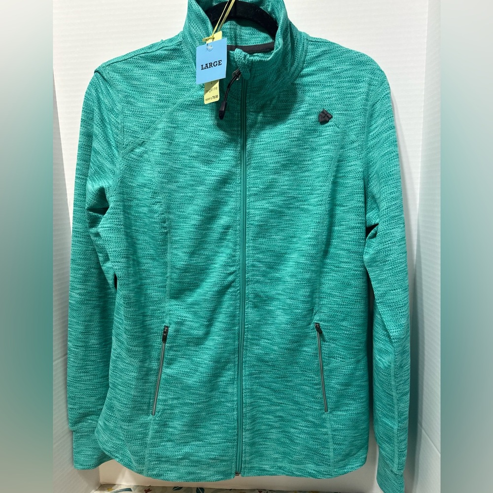 Tangerine Womens L Athletic Jacket Aqua Green Zip Front 2 Pockets High Neck NWT